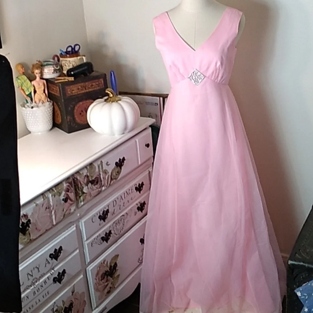 Vintage 1970s ILGWU made in 🇺🇸 USA pink prom bridesmaid wedding dress 👰👗